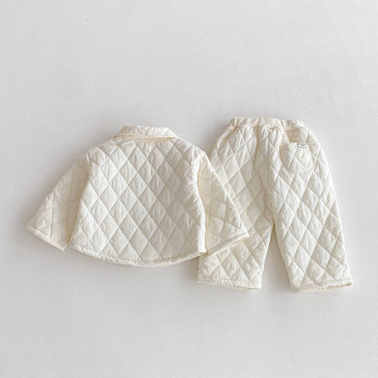 -長袖キルティングジャケット+パンツ セットアップ 2点セット 防寒 中綿ダイヤ柄【mh0011387】 - mamahalo shop - 長袖セットアップ -  べビー服 - 子供服 - 男の子 - 女の子