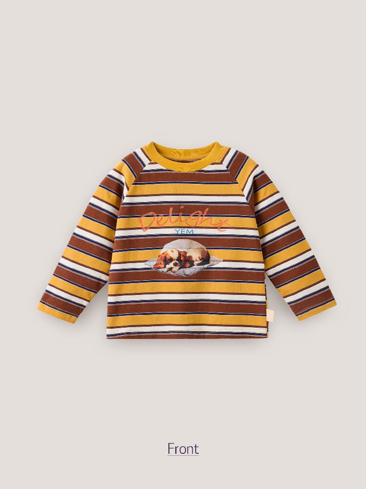 Camiseta de manga larga raglán con estampado de perro a rayas para niños/junior