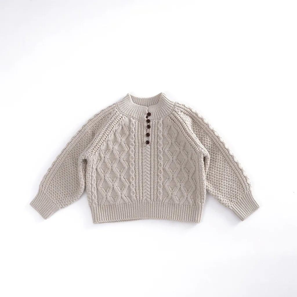 -ボタン付きケーブル編みニットセーター【mh0011087】 - mamahalo shop - ニット・セーター -  べビー服 - 子供服 - 男の子 - 女の子