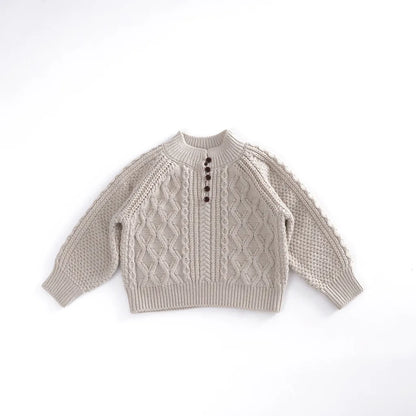 -ボタン付きケーブル編みニットセーター【mh0011087】 - mamahalo shop - ニット・セーター -  べビー服 - 子供服 - 男の子 - 女の子