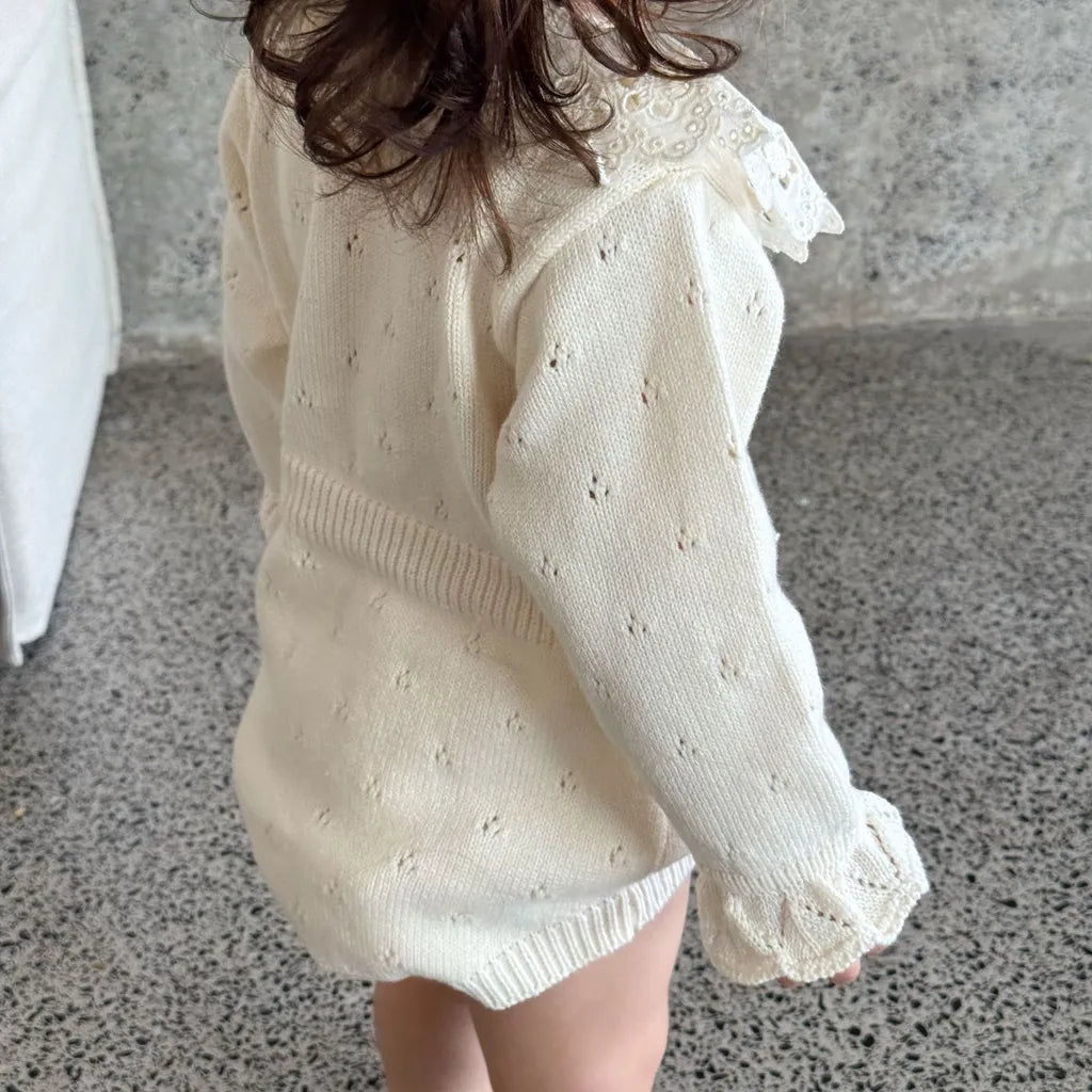 -花柄レース襟付き長袖ニットロンパース【mh0011150】 - mamahalo shop - 長袖ロンパース -  べビー服 - 子供服 - 男の子 - 女の子