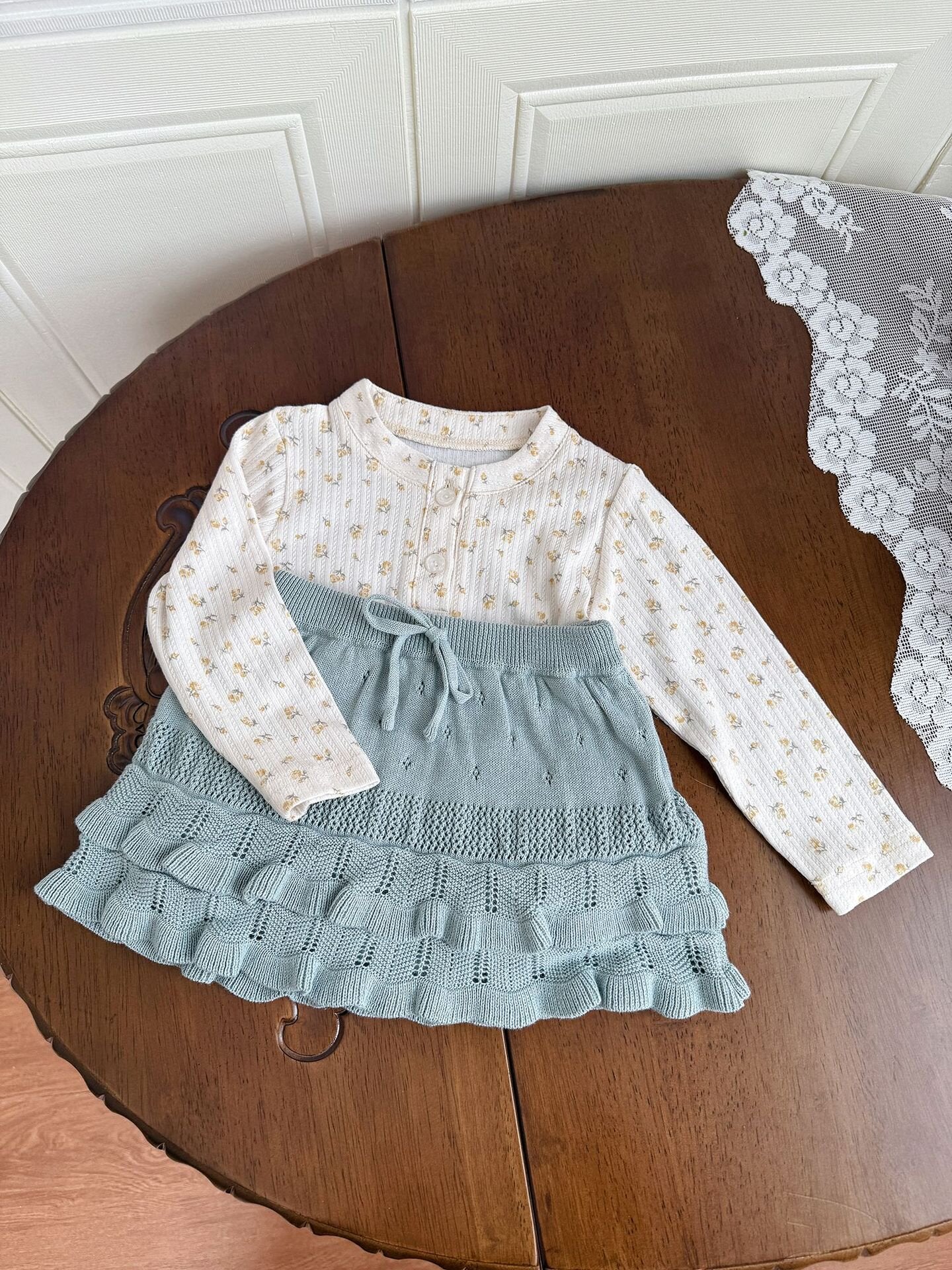 Floral Print Knitted T-Shirt 花柄 ニット Tシャツ ドールカラー【mh0012159】