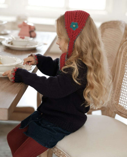 Knit hat/headband with flower crochet embroidery, perfect for warmth and protection for babies and kids [mh0011553]