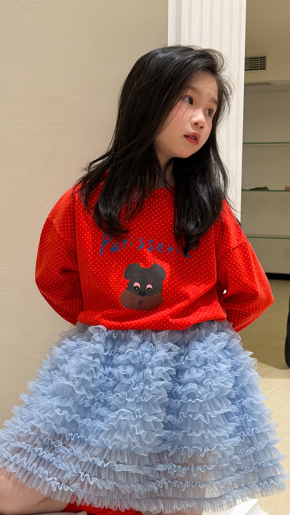 Polka Dot Cartoon Letter T-Shirt ドット柄キャラクター長袖Tシャツ【mh0012106】