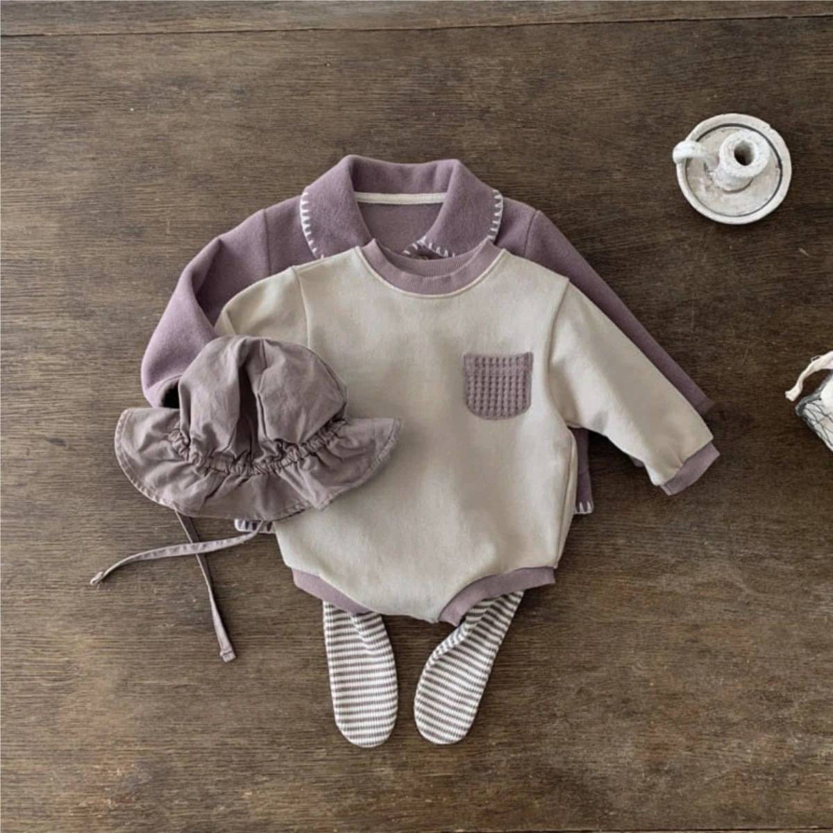 -長袖ロンパース スウェット アクセントカラー 胸ポケット【mh0011363】 - mamahalo shop - 長袖ロンパース -  べビー服 - 子供服 - 男の子 - 女の子