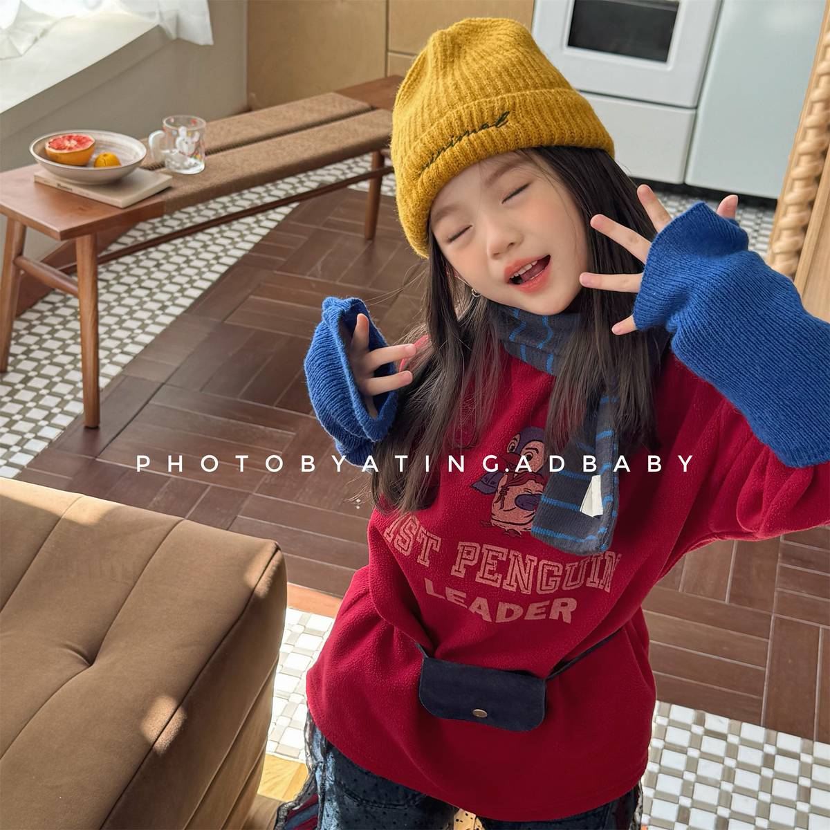 -長袖Tシャツ フリース素材 ハイネック ペンギン刺繍 プルオーバー【mh0011407】 - mamahalo shop - 長袖Tシャツ -  べビー服 - 子供服 - 男の子 - 女の子