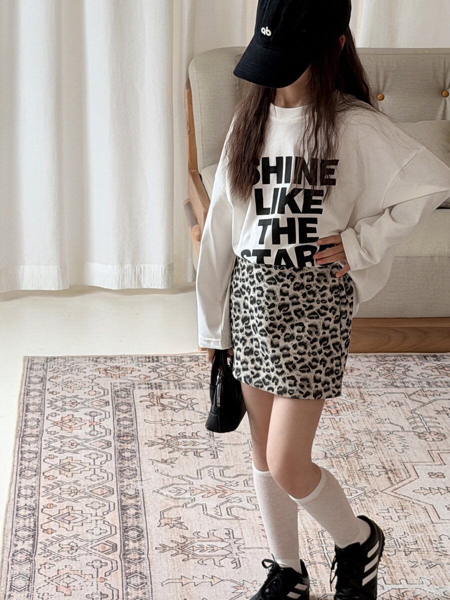 キッズ ジュニア 英字 プリント ルーズ ビッグシルエット 長袖 Tシャツ【mh0014468】