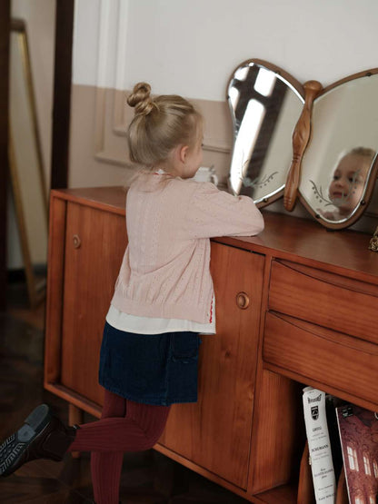 長袖カーディガン 刺繍 ピコレース パフスリーブ ニット【mh0011551】