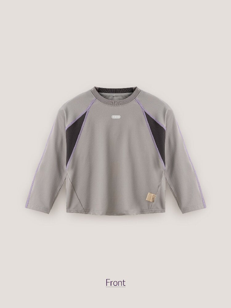 キッズ ジュニア 配色切り替え パッチワーク ラグラン 長袖Tシャツ【mh0014242】