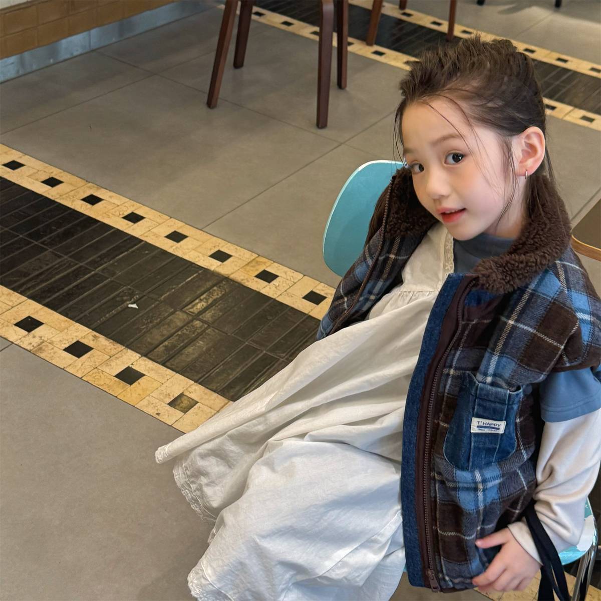 -チェック柄ベスト 裏ボア デニムポケット 中綿入り アウター【mh0011418】 - mamahalo shop - ベスト -  べビー服 - 子供服 - 男の子 - 女の子