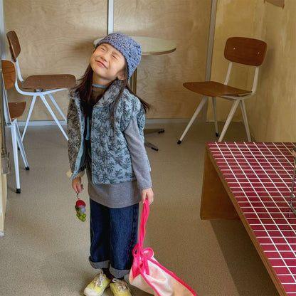 -キルティングベスト ノースリーブ 中綿入り 花柄プリント【mh0011425】 - mamahalo shop - ベスト -  べビー服 - 子供服 - 男の子 - 女の子