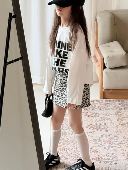 キッズ ジュニア 英字 プリント ルーズ ビッグシルエット 長袖 Tシャツ【mh0014468】