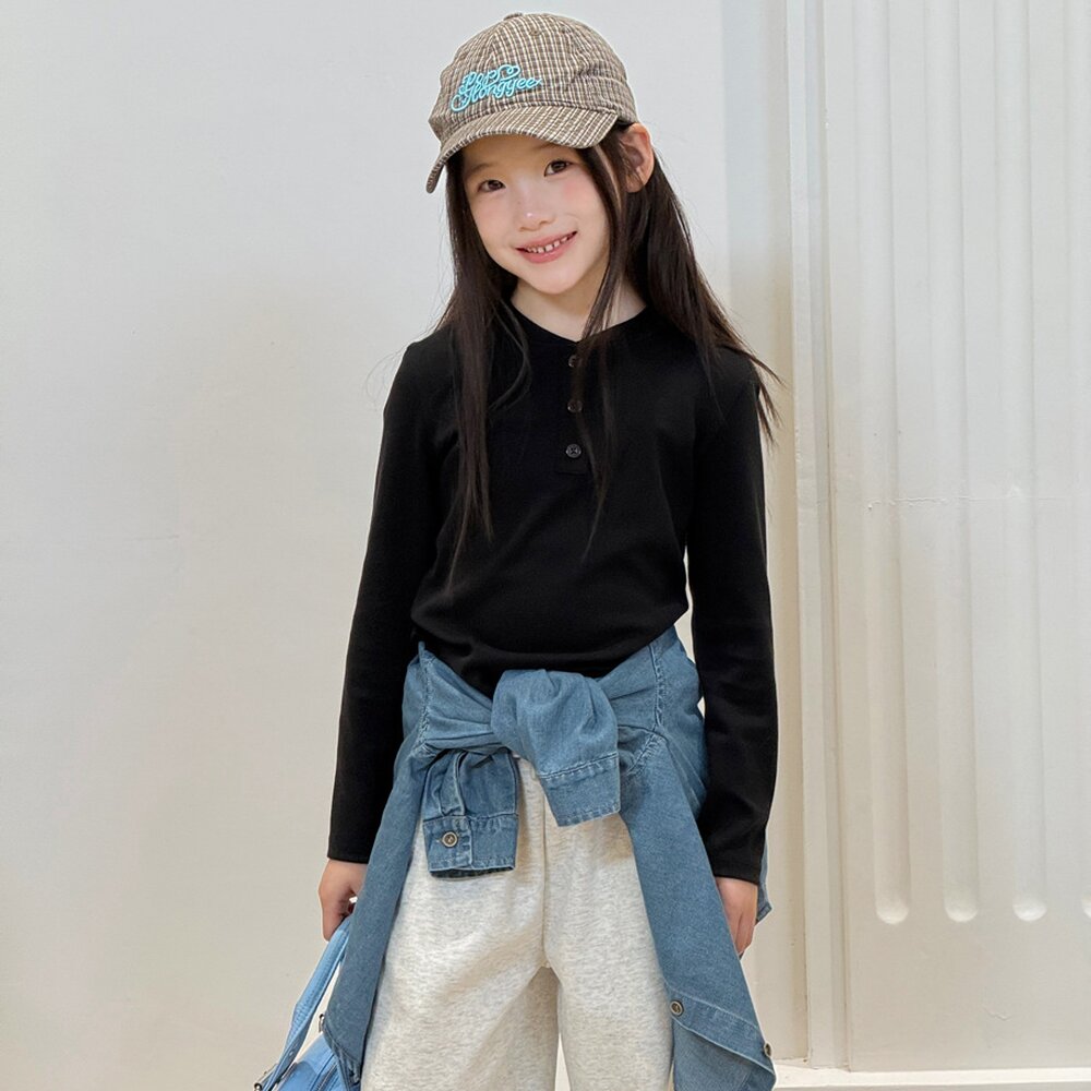 キッズ ジュニア ヘンリーネック リブ 長袖Tシャツ【mh0014428】