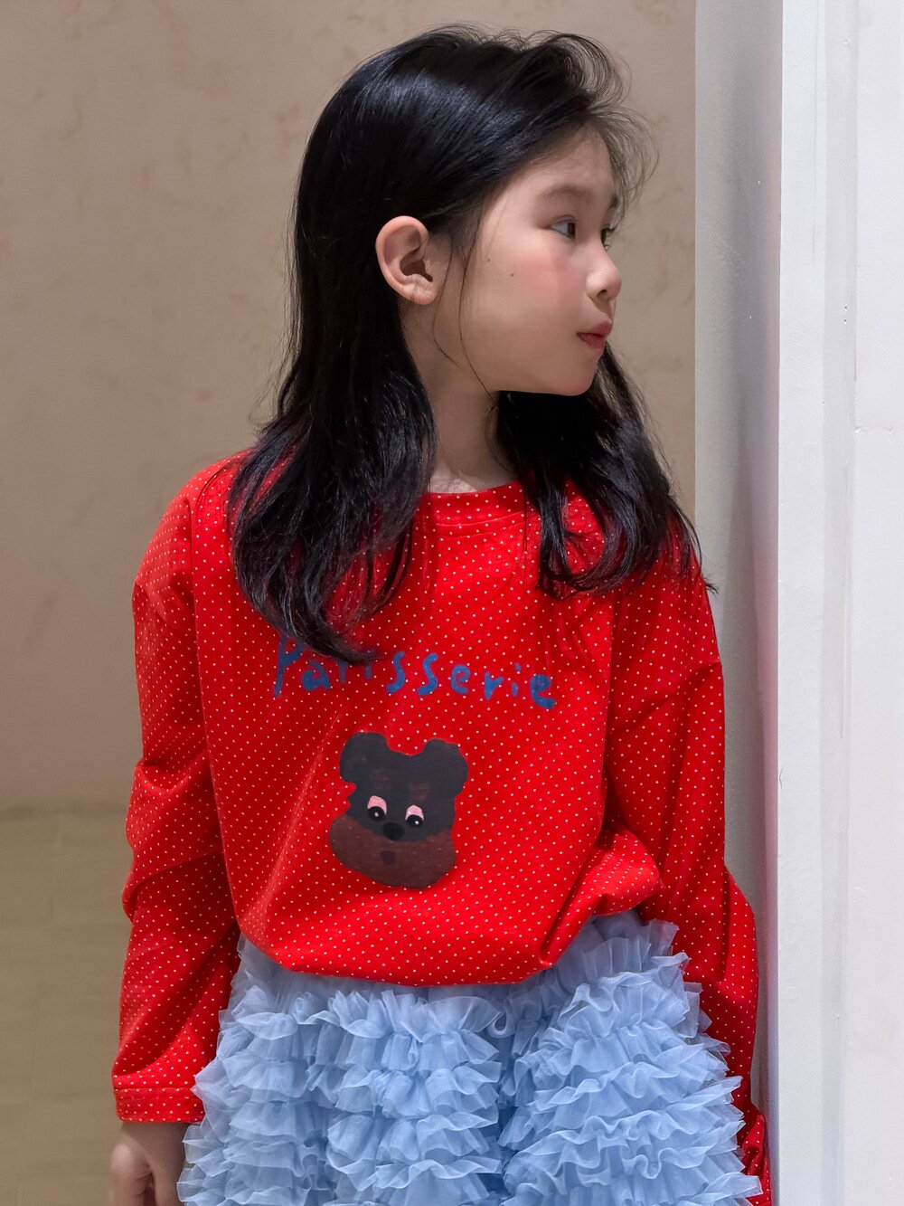 Polka Dot Cartoon Letter T-Shirt ドット柄キャラクター長袖Tシャツ【mh0012106】