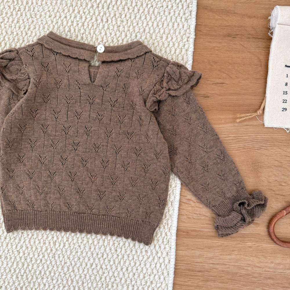 長袖ニット フリル襟 フリル袖 透かし編み ベビーセーター【mh0011507】