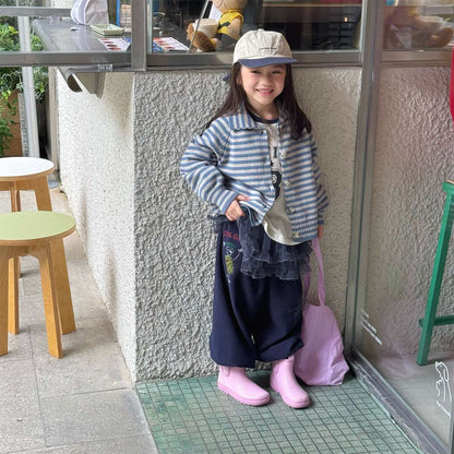 ボーダーニットカーディガン 襟付き 長袖 ボタン開閉 トップス【mh0011431】