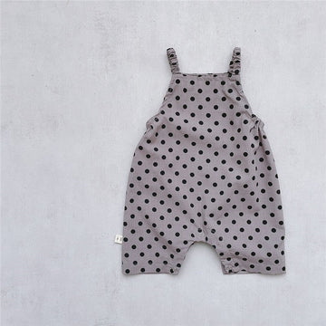 黒ドット柄のベビー用サロペットパンツ、全体のシルエット