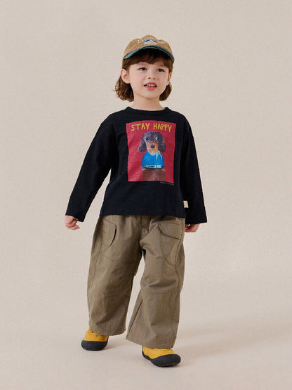 キッズ ルーズロングパンツ カーキ ビッグポケット付き