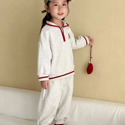 -LOVE刺繍ハーフジップスウェットセットアップ 2点セット【mh0011251】 - mamahalo shop - 長袖セットアップ -  べビー服 - 子供服 - 男の子 - 女の子