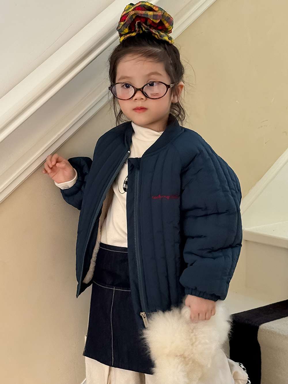 長袖ハイネックトップス | アップリケ刺繍 | 裏起毛モックネックカットソー【mh0011471】