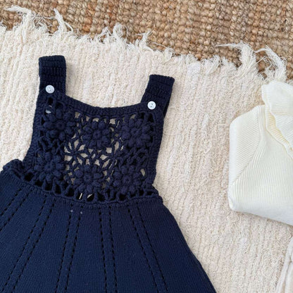 ノースリーブクロシェワンピース/長袖フリルニット リブセーター ドレス【mh0011516】