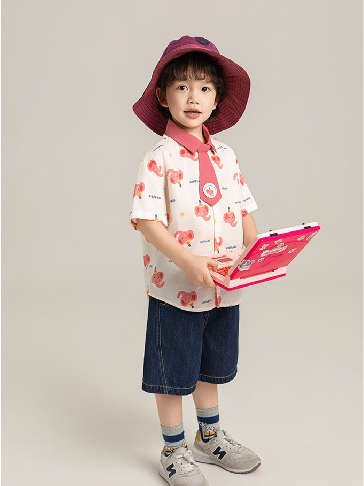 Elephant Whale Shirt ネクタイ付 アニマル 半袖シャツ【mh0012735】