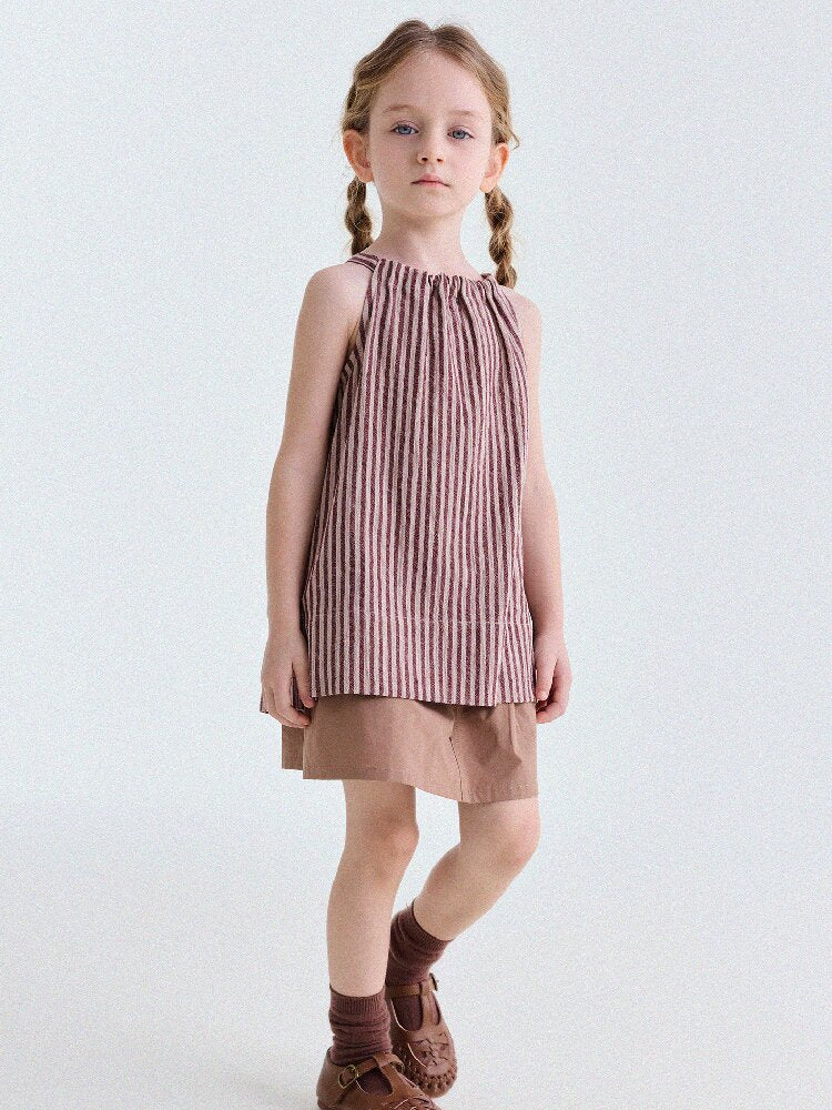 Striped Halterneck Cotton Linen Top ストライプ柄 ノースリーブトップス【mh0013198】