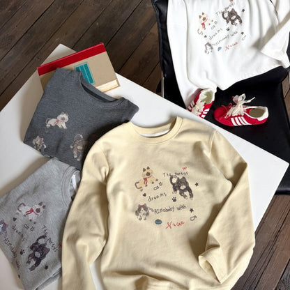 キッズ ジュニア キャットプリント 長袖Tシャツ【mh0014430】