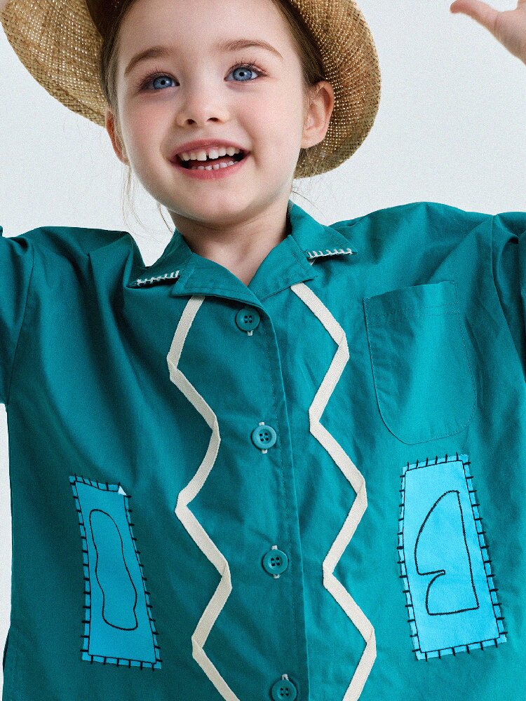 Retro Color-Blocking Short-Sleeved Cotton Shirt レトロ 半袖シャツ【mh0013207】