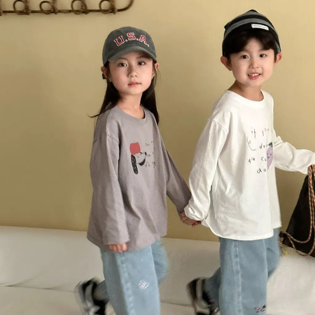 -手描き風イラスト長袖Tシャツ【mh0011229】 - mamahalo shop - 長袖Tシャツ -  べビー服 - 子供服 - 男の子 - 女の子