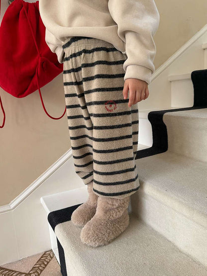 ロングボアパンツ もこもこ ボーダー スウェットパンツ【mh0011465】