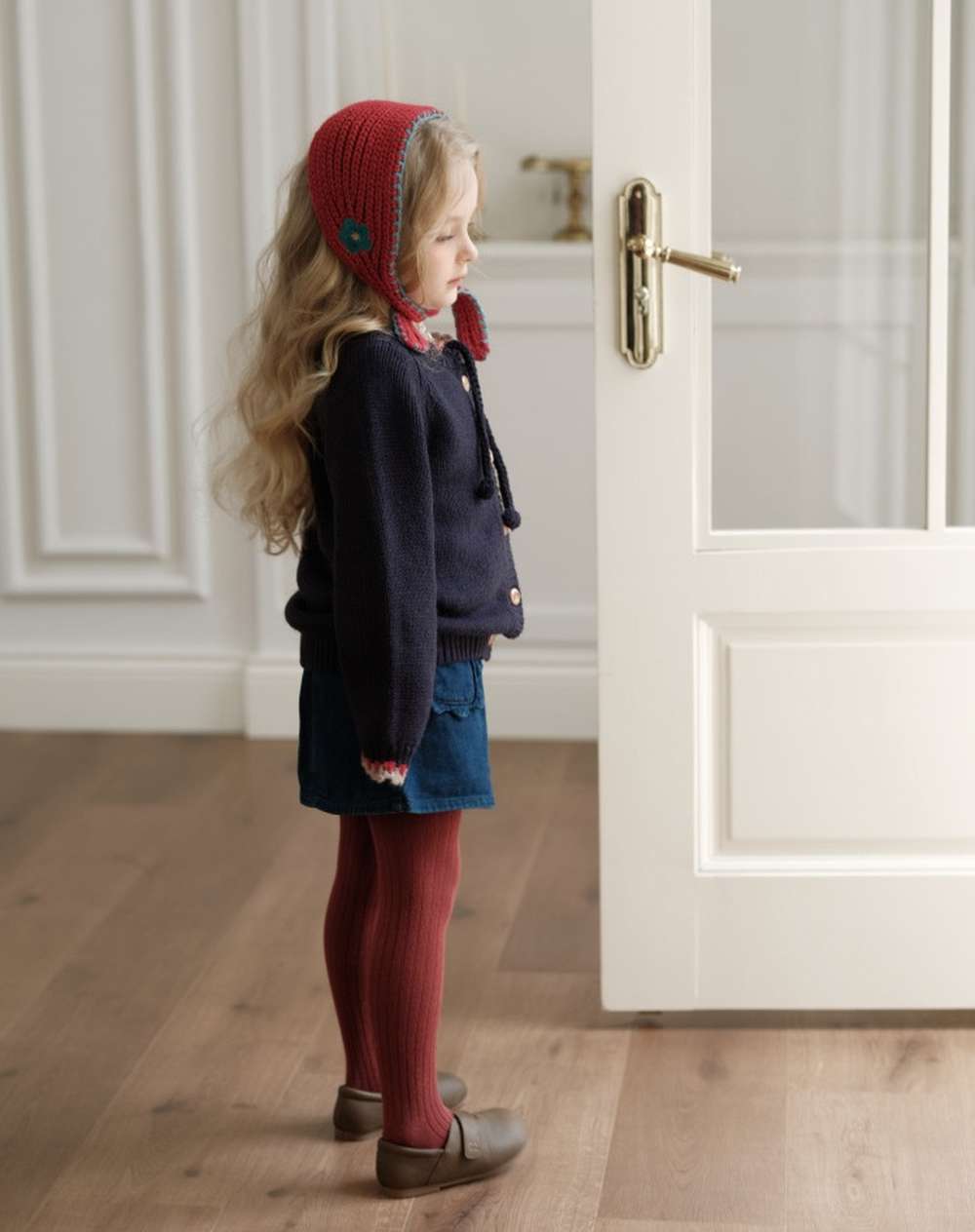 Long-sleeved cardigan with cherry crochet pattern and knit buttons, lightweight wool [mh0011554]