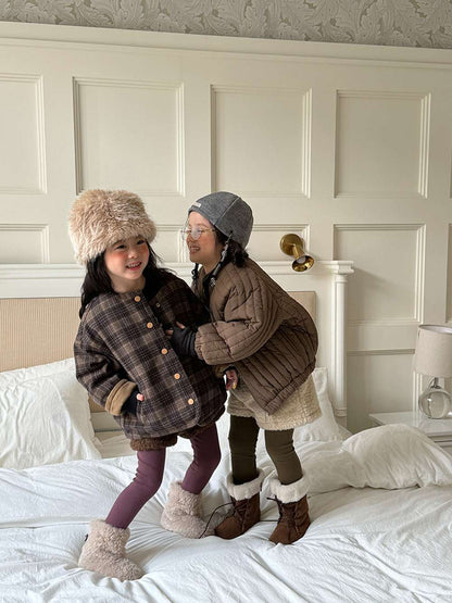 リバーシブルジャケット | 中綿入りウール混チェック柄 | バーン風アウター【mh0011468】