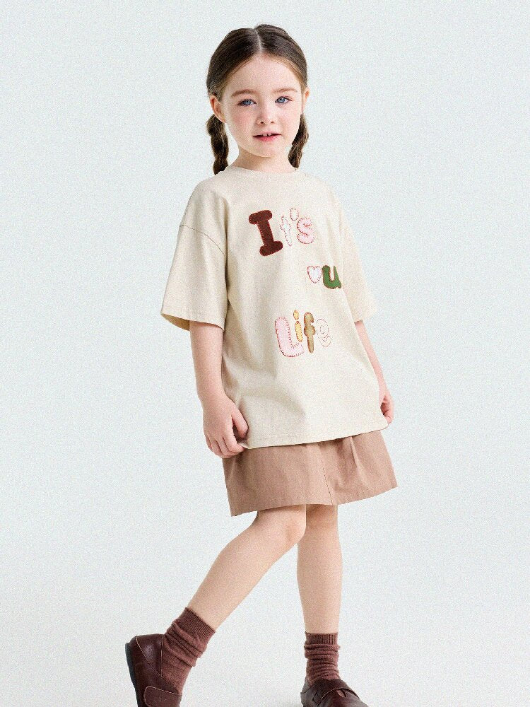 Camiseta de Manga Corta con Letras Aplicadas 【mh0013192】