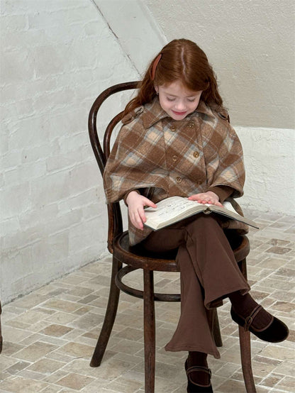 チェック柄ケープ マント風コート ウール調アウター 厚手防寒【mh0011445】