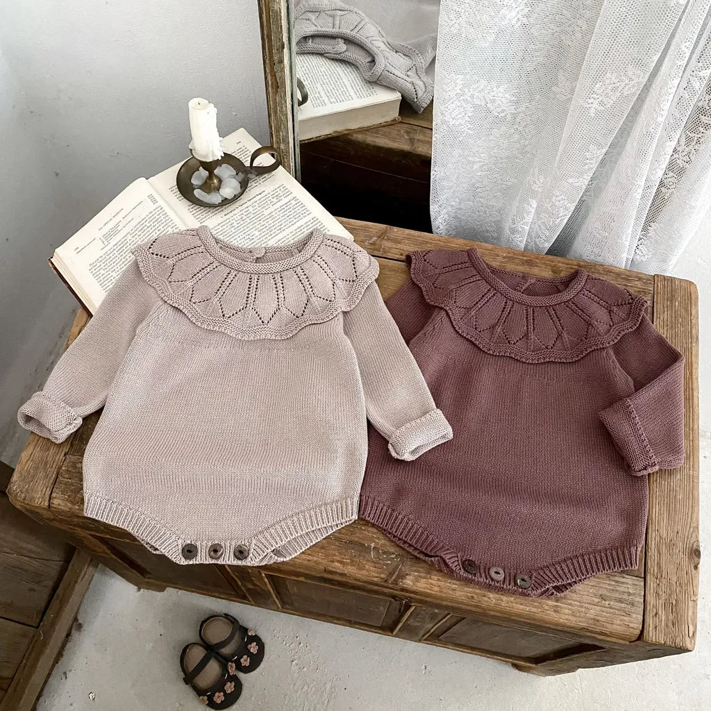 -ラッフルレースニット襟長袖ロンパース【mh0011077】 - mamahalo shop - 長袖ロンパース -  べビー服 - 子供服 - 男の子 - 女の子