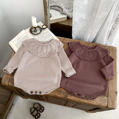 -ラッフルレースニット襟長袖ロンパース【mh0011077】 - mamahalo shop - 長袖ロンパース -  べビー服 - 子供服 - 男の子 - 女の子