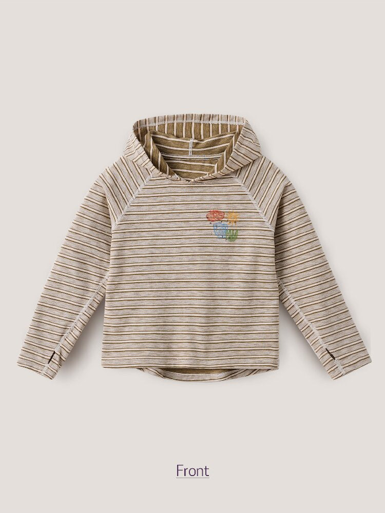 キッズ ジュニア ボーダー フード付き 長袖Tシャツ【mh0014253】
