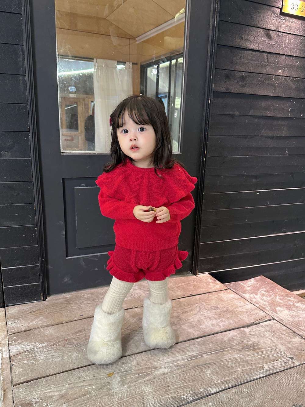 ショール付き長袖ニットセーター +フリルショートパンツ セットアップ 2点セット【mh0011525】