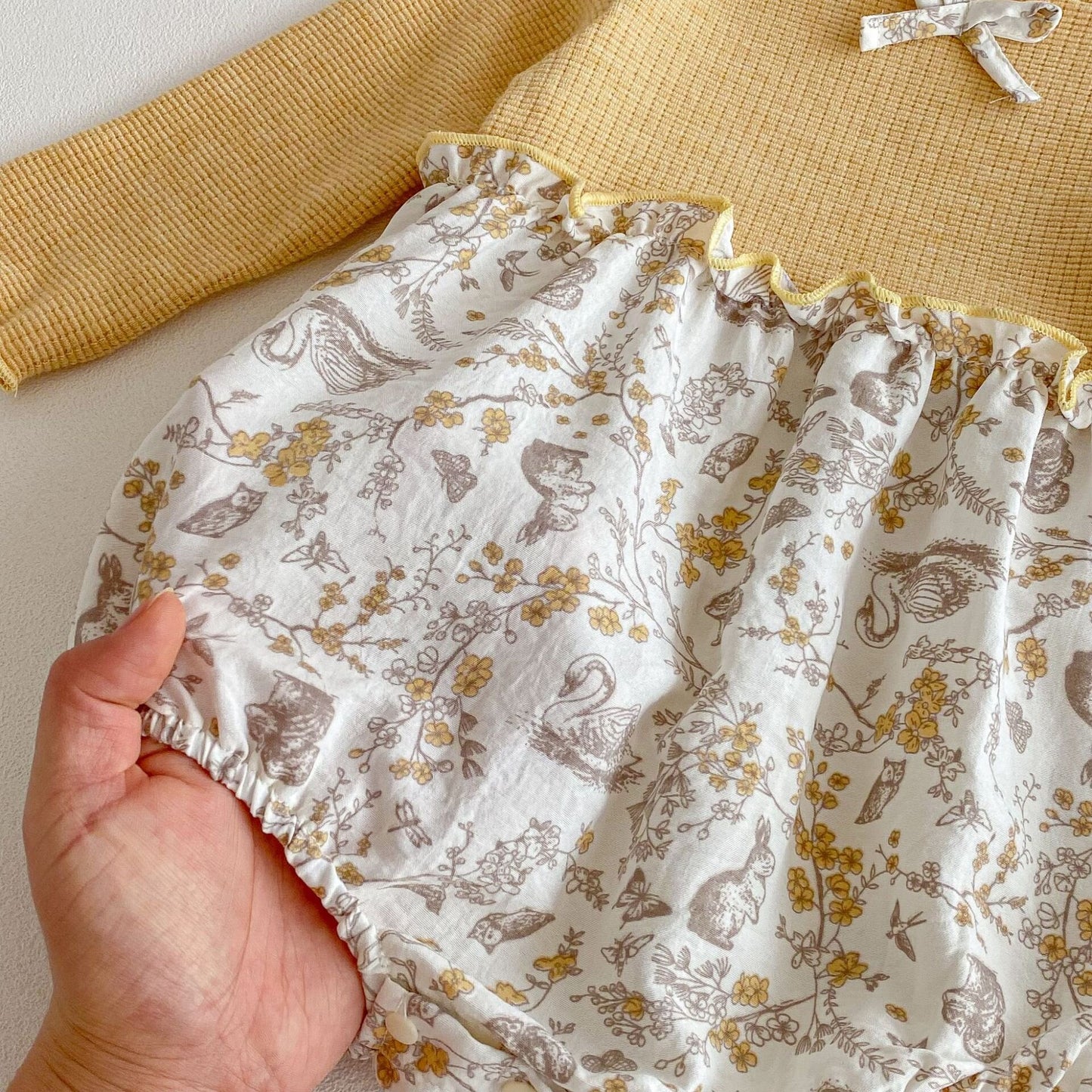 Ribbed Floral Animal Jumpsuit 花柄 リブ 切り替え ロンパース【mh0012100】