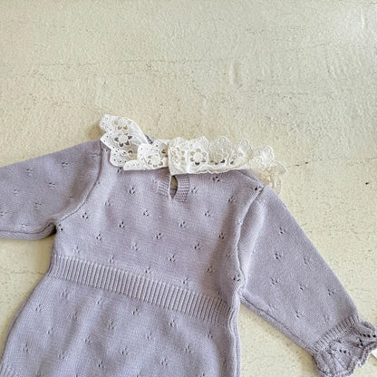 -花柄レース襟付き長袖ニットロンパース【mh0011150】 - mamahalo shop - 長袖ロンパース -  べビー服 - 子供服 - 男の子 - 女の子