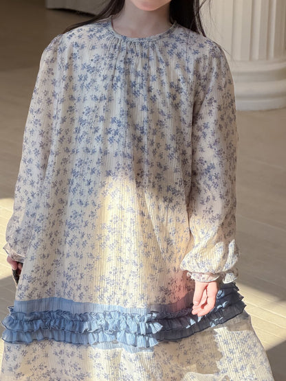 Spliced Lace Puff Sleeve Dress レース切替パフスリーブワンピース【mh0012104】