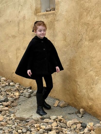 -フーディポンチョ ピクシーフード ブラックマントコート【mh0011440】 - mamahalo shop - ショートコート・ジャケット・ジャンパー -  べビー服 - 子供服 - 男の子 - 女の子