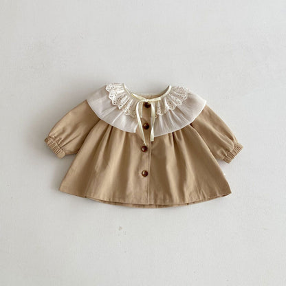 Gabardina de manga larga con cuello de pétalos y estampado floral [mh0012090]