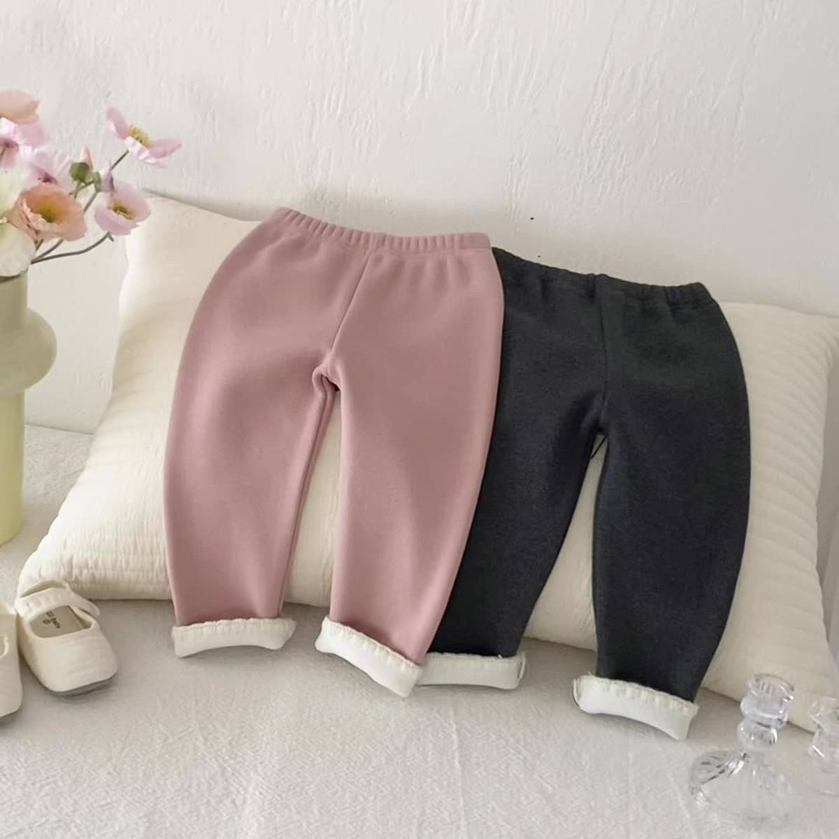 -ロングレギンスパンツ リブ生地 裏ボア あったか 裾メロウフリル スリムフィット【mh0011394】 - mamahalo shop - レギンスパンツ -  べビー服 - 子供服 - 男の子 - 女の子