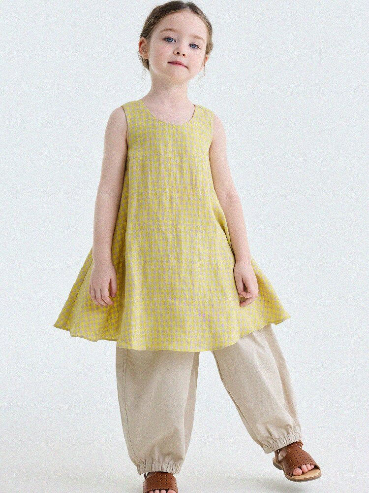 Gingham Plaid Linen Sundress チェック ノースリーブワンピース【mh0013186】