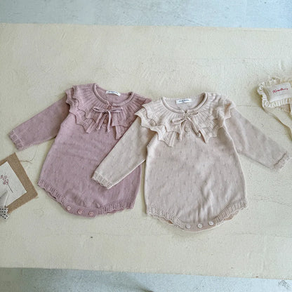 -ビッグカラーリボン付きニットロンパース【mh0011149】 - mamahalo shop - 長袖ロンパース -  べビー服 - 子供服 - 男の子 - 女の子