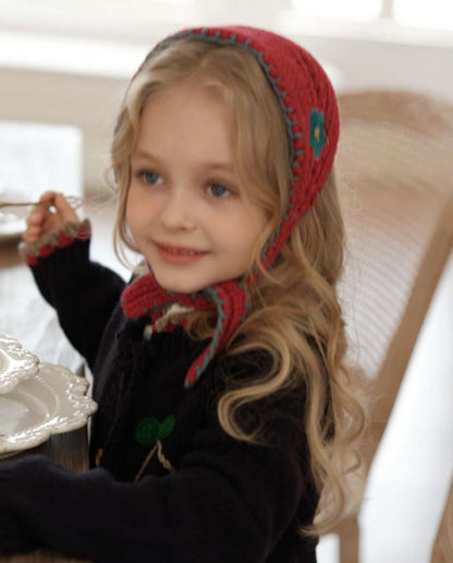 Knit hat/headband with flower crochet embroidery, perfect for warmth and protection for babies and kids [mh0011553]