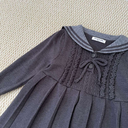 長袖ニットワンピース セーラー襟 プリーツスカート ベビー服【mh0011512】