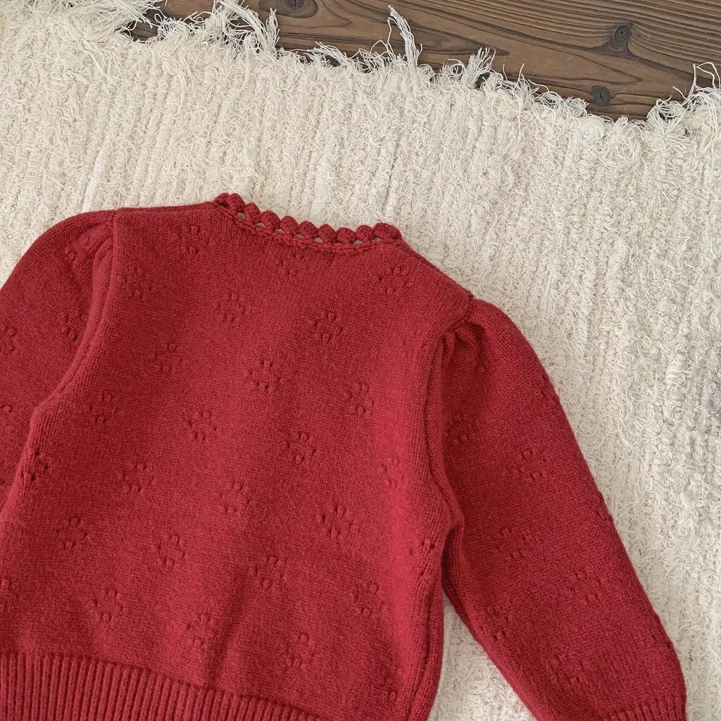 -フラワー刺繍ニットフリルカーディガン / サスペンダースカート【mh0011171】 - mamahalo shop - 長袖セットアップ -  べビー服 - 子供服 - 男の子 - 女の子